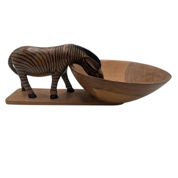 Hand-Carved Wooden Zebra Design Bowl  Decorative & Functional Piece  Ideal For T - Picture 4 of 12